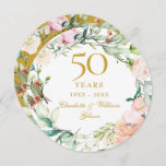 50e Golden Wedding Jubileum Rozen Garland Kaart<br><div class="desc">Deze botanische uitnodiging voor het 50-jarig huwelijk met een delicate waterverf bloemperkool kan gepersonaliseerd worden met je speciale gouden verjaardagsinformatie. Op de achterzijde staat een matchende bloemkool die je jubileumdata in elegante witte tekst op een gouden achtergrond plaatst. Ontworpen door: Thisnotme©</div>