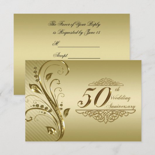 50e Golden Wedding Jubileum RSVP-kaart RSVP Kaartje (Voorkant / Achterkant)
