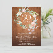 50e Golden Wedding Jubileum Rustic Wood Floral Kaart (Staand voorkant)