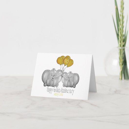 50e Golden Wedding Jubileum schattige olifant Kaart (Voorkant)