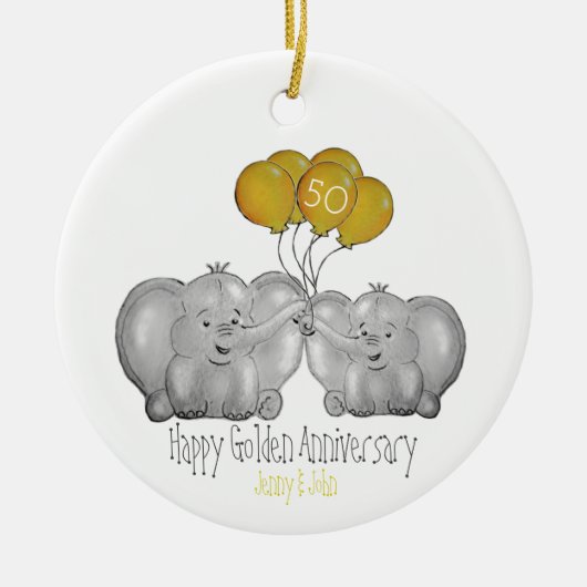 50e Golden Wedding Jubileum schattige olifant Keramisch Ornament (Voorkant)