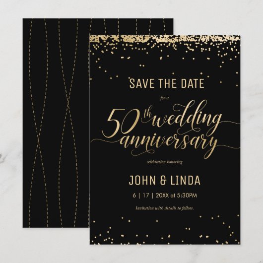 50e Golden Wedding Jubileum sparen de datum Kaart (Voorkant / Achterkant)