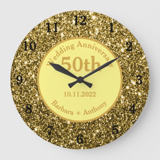 50e Golden Wedding Jubileum Sparkle Gold Glam Grote Klok (Voorkant)