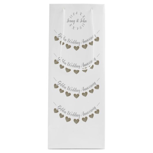 50e Golden Wedding Jubileum wit bunting Wijn Cadeautas (Voorkant)