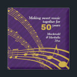 50e GOLDEN Wedding | MUZIEKNOTEN Magneet<br><div class="desc">Moderne paarse 50TH GOLDEN WEDDING JUBILEUM Magnet, met inbegrip van muzikale kleppen en 50 in GOLD tegen een diepe PAARSE achtergrond. De hoofdtekst leest MAKEND SCHAKELAAR VOOR 50 JAAR. Er is TEKST, die u kunt PERSONALISEREN door het jubileumjaar, de namen van het speciale paar en het huidige jaar toe te...</div>