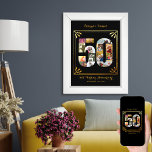 50e Golden Wedding Persoonlijke Foto Collage Poster<br><div class="desc">Gepersonaliseerd 50e Golden Wedding Jubileum cadeau voor ouders. Dit zwarte en gouden poster kenmerkt een aantal 50 vormde fotocollage met een elegant lijst van de kunstdecostijl en manuscripttypografie. De sjabloon is klaar voor gebruik om uw namen, aangepaste tekst en trouwdatum toe te voegen. De foto collage houdt vierkant, landschap en...</div>