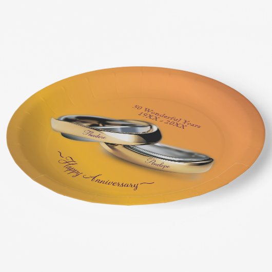 50e ✨💛 Golden Wedding Rings Jubileum Papieren Bordje (Gekanteld)