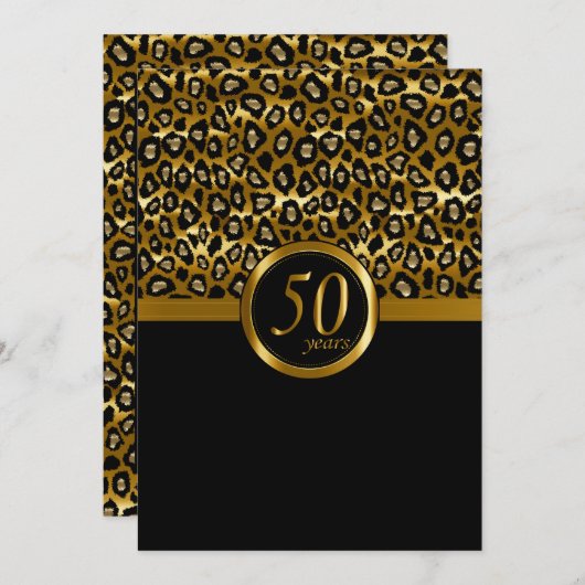 50e Golden Year Leopard Pattern Jubileum Kaart (Voorkant / Achterkant)