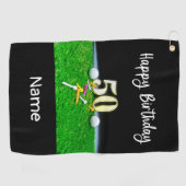 50e Golfverjaardag om te golfen met ballen en t -  Golfhanddoek (Horizontaal)