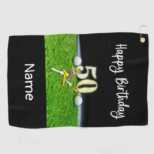 50e Golfverjaardag om te golfen met ballen en t -  Golfhanddoek (Horizontaal)