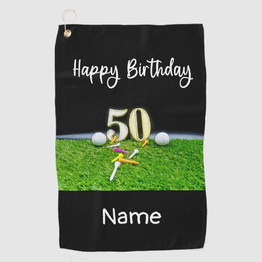 50e Golfverjaardag om te golfen met ballen en t -  Golfhanddoek (Voorkant)