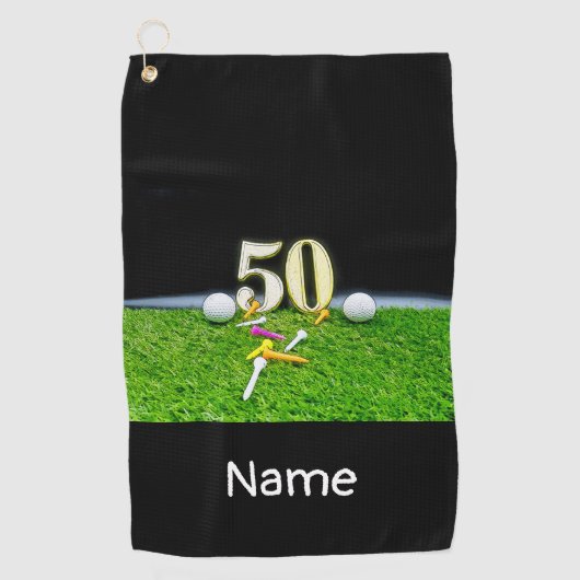 50e Golfverjaardag om te golfen met ballen en t -  Golfhanddoek (Voorkant)