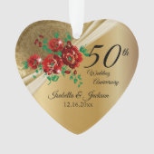 50e 💞 Goud Bloemen Bruiloft Jubileum Ornament (voorkant)