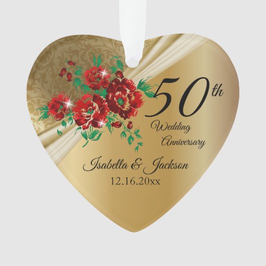 50e 💞 Goud Bloemen Bruiloft Jubileum Ornament (voorkant)