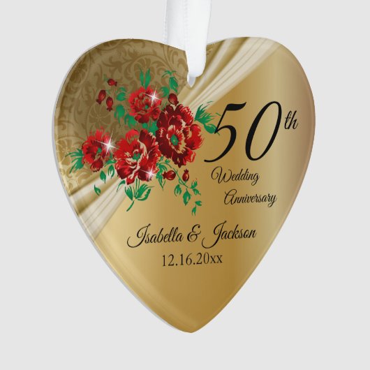 50e 💞 Goud Bloemen Bruiloft Jubileum Ornament (voorkant)