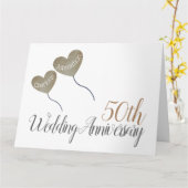 50e gouden Ballon voor weddenschappen Jubileum Kaart (Gele Bloem)