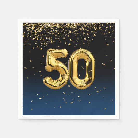 50e gouden ballonnen en Confetti Napkins Servet (Voorkant)