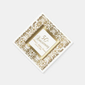 50e Gouden Bloemen Damast en Wit Servet (Hoek)