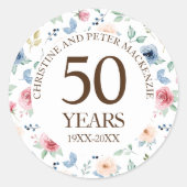 50e gouden bruiloft blush Rozen Jubileum Ronde Sticker (Voorkant)