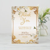 50e gouden bruiloft glitter kader bloemstuk trouwd bedankkaart (Staand voorkant)