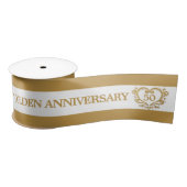 50e gouden bruiloft hartgouden wit satijnen lint (Spoel)