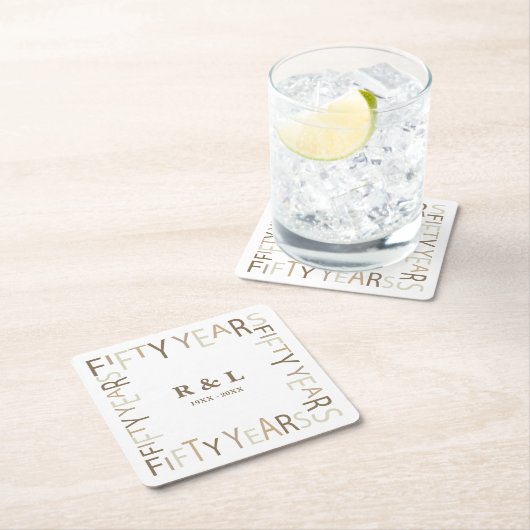 50e gouden bruiloft Jubileum cadeau Kartonnen Onderzetters (Insitu)