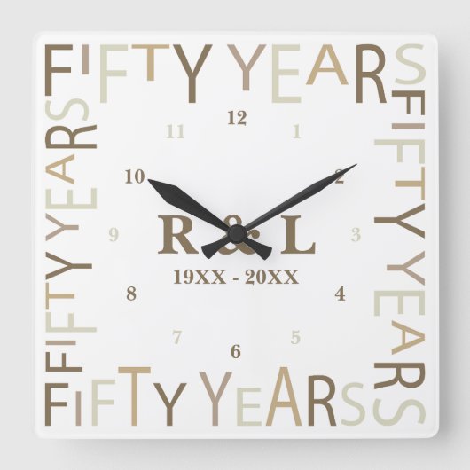 50e gouden bruiloft Jubileum cadeau Vierkante Klok (Voorkant)