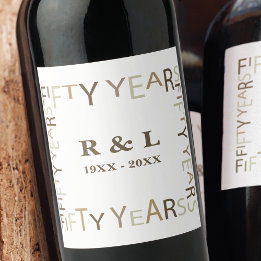50e gouden bruiloft Jubileum cadeau (wit) Wijn Etiket