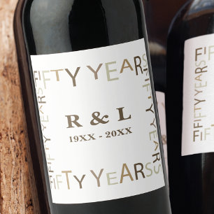 50e gouden bruiloft Jubileum cadeau (wit) Wijn Etiket