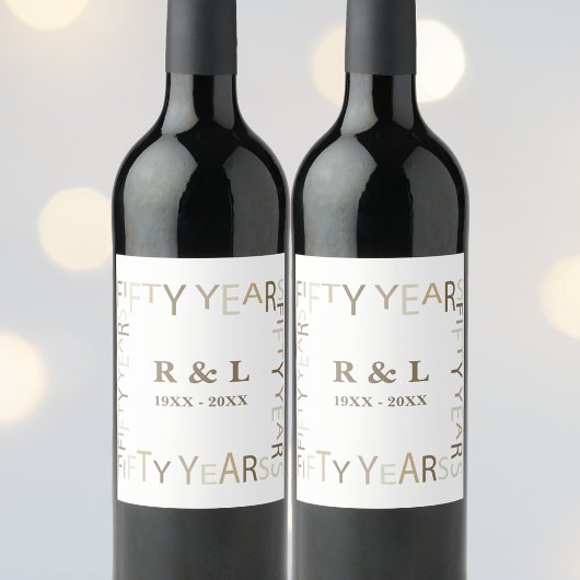 50e gouden bruiloft Jubileum cadeau (wit) Wijn Etiket