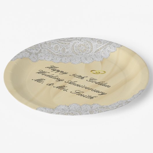 50e gouden bruiloft Jubileum Faux satijn + kant Papieren Bordje (Gekanteld)