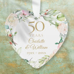 50e gouden bruiloft Jubileum Floral Keepomwille Ornament<br><div class="desc">Deze botanische 50e trouwdag is een delicate waterverf bloemland en kan gepersonaliseerd worden met je speciale verjaardagsdetails in elegante goudtekst en je speciale foto aan de achterkant. Ontworpen door: Thisnotme©</div>