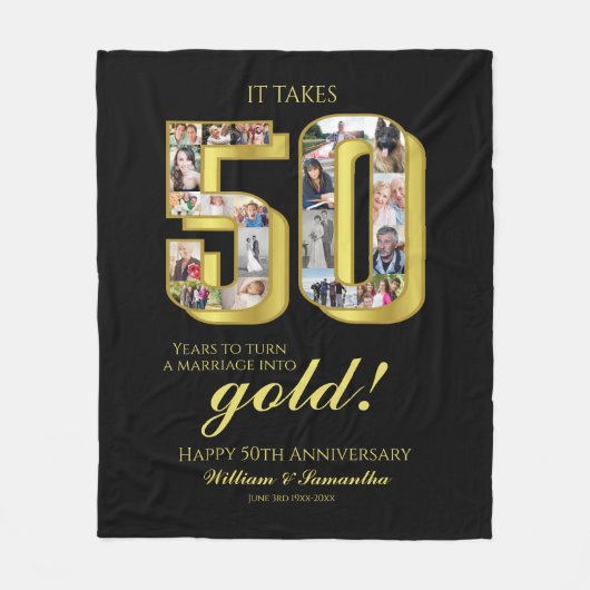 50e gouden bruiloft Jubileum fotocollage Fleece Deken (Voorkant)