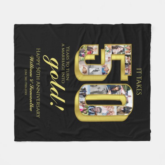 50e gouden bruiloft Jubileum fotocollage Fleece Deken (Voorkant (Horizontaal))