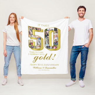 50e gouden bruiloft Jubileum fotocollage Fleece Deken