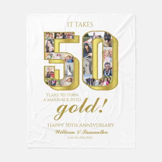 50e gouden bruiloft Jubileum fotocollage Fleece Deken (Voorkant)