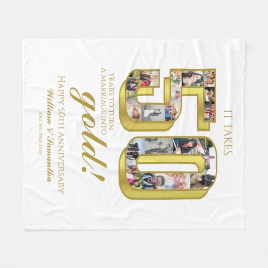 50e gouden bruiloft Jubileum fotocollage Fleece Deken (Voorkant (Horizontaal))