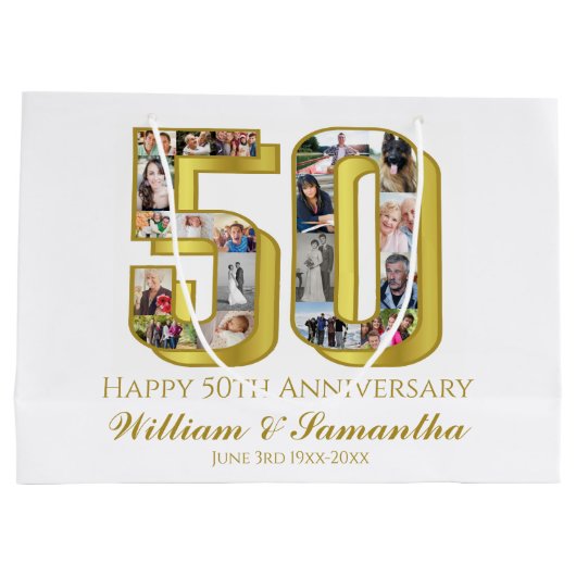50e gouden bruiloft Jubileum fotocollage Groot Cadeauzakje (Achterkant)