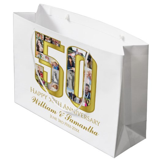 50e gouden bruiloft Jubileum fotocollage Groot Cadeauzakje (Achterkant Gekanteld)