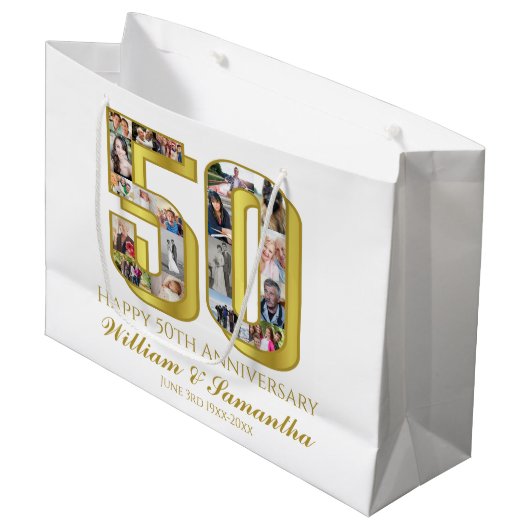 50e gouden bruiloft Jubileum fotocollage Groot Cadeauzakje (Voorkant Gekanteld)