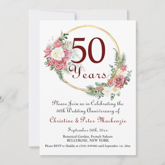 50e Gouden bruiloft Jubileum Rozen Goud Lijst Kaart (Voorkant)