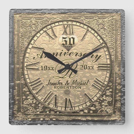 50e gouden bruiloft Jubileum verhit Vierkante Klok (Voorkant)