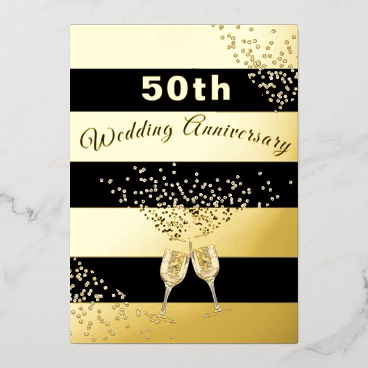 50e gouden bruiloft Jubileum zwart chique elegant Folie Uitnodiging (Voorkant)