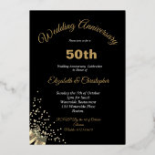 50e gouden bruiloft Jubileum zwart chique elegant Folie Uitnodiging (Achterkant)