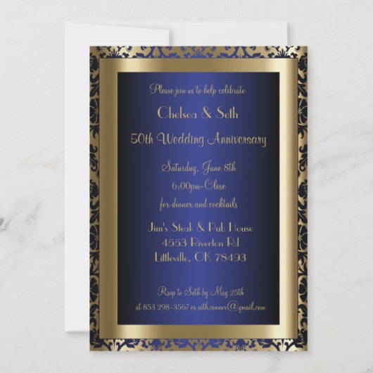 50e Gouden en Blauwe Huwelijksjubileum | Doe-het-z Kaart (Achterkant)