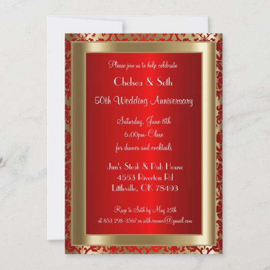 50e Gouden en Rood Huwelijksjubileum | Doe-het-zel Kaart (Achterkant)