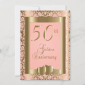 50e gouden en roze rozen huwelijksjubileum kaart (Voorkant)