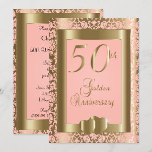 50e gouden en roze rozen huwelijksjubileum kaart