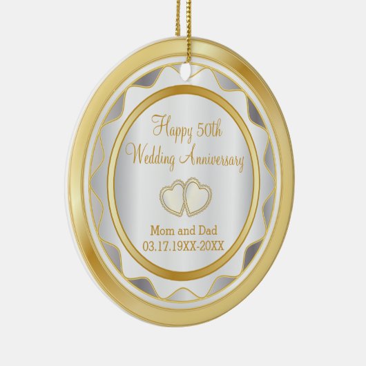 50e gouden en witte bruiloft Jubileum Keramisch Ornament (Rechts)