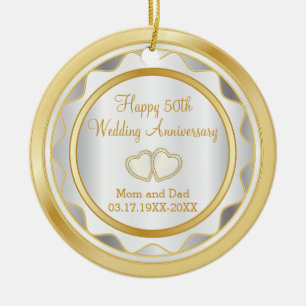 50e gouden en witte bruiloft Jubileum Keramisch Ornament